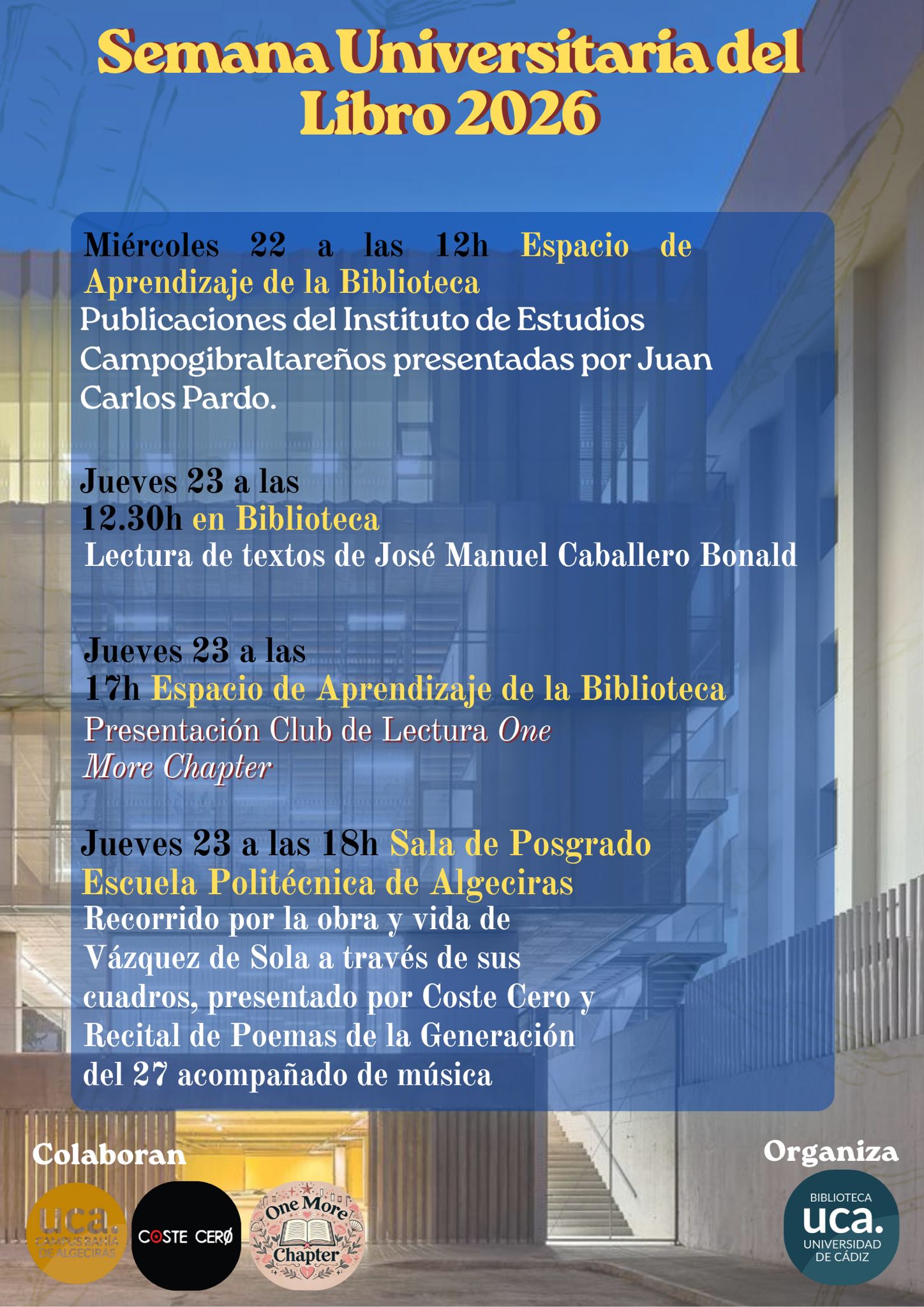 El Campus Bahía de Algeciras se llena de libros, voces y memoria en la Semana Universitaria del Libro 2026